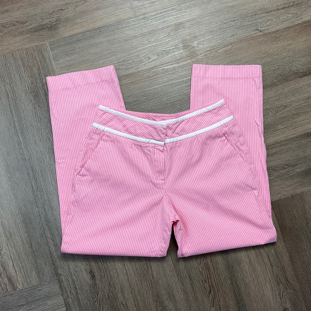 Feraud Club Pinstripe Cotton Straight Leg Cropped Pants 38 US 6 Pink White